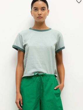 NWOT- LESET Margo Ringer Tee in Eucalyptus Basil colorway Sz. M
